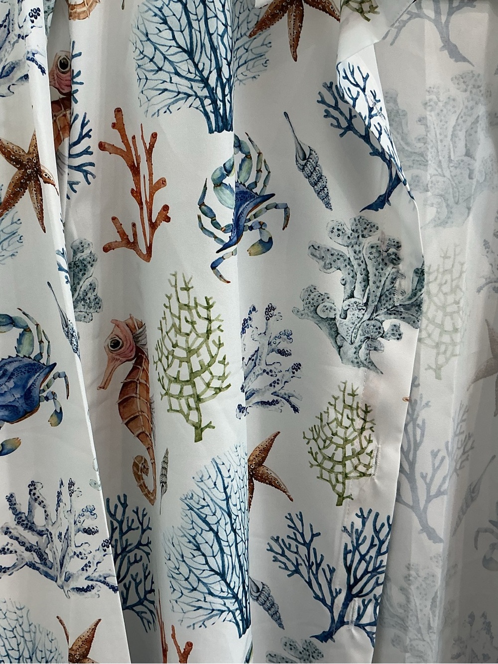 Ocean Print Button-Up Blouse in White with Blue & Rust Accents - Picture 3 of 11